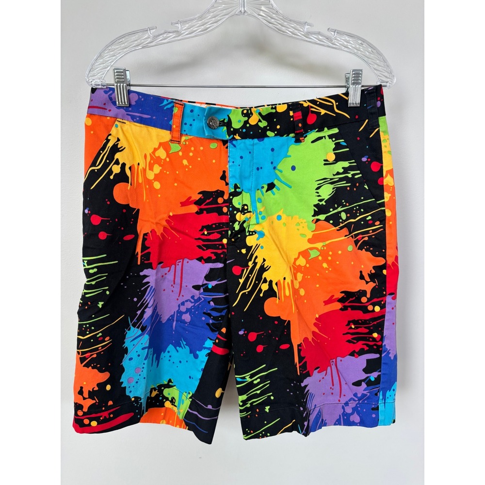 Loudmouth Mens Golf Shorts Size 32 Neon Paint Splatter Multi Color Black Stretch